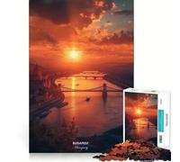 Puzzles for Teenagers 1000 Piece Beautiful Sunset in Budapest City Hungary Fine Cut Art Smart Mind Activity Cozy Time Play Christmas Calm Gift (38x52cm)