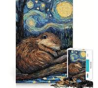 Puzzles for Teenagers 1000 Piece Beaver Sleeping Starry Night Fine Cut Art Smart Mind Activity Cozy Time Play Christmas Calm Gift (50x75cm)