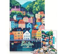 Puzzles for Teenagers 1000 Piece Bergen, Norway Cityscape, Brain Teaser Game, Challenging To Complete, Deal As Gifts for The Whole Family 38x52cm