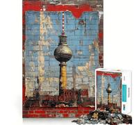Puzzles for Teenagers 1000 Piece Berlin TV Tower Mural Fine Cut Art Smart Mind Activity Cozy Time Play Christmas Calm Gift (50x75cm)