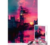 Puzzles for Teenagers 1000 Piece Big Ben Neon Glow Home Decoration Toys Funny Gift Educational Game Fun at Home Activities, Size 38x26cm
