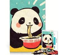 Puzzles for Teenagers 1000 Piece Big Cute Panda Eating Ramen Fine Cut Art Smart Mind Activity Cozy Time Play Christmas Calm Gift (38x26cm)