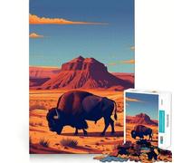 Puzzles for Teenagers 1000 Piece Bison in Desert Landscape Illustration Fine Cut Art Smart Mind Activity Cozy Time Play Christmas Calm Gift (38x26cm)