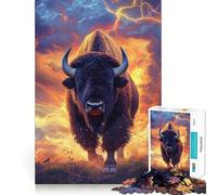 Puzzles for Teenagers 1000 Piece Bison Thunderstorm Majesty Fine Cut Art Smart Mind Activity Cozy Time Play Christmas Calm Gift (38x52cm)