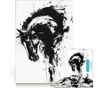Puzzles for Teenagers 1000 Piece Black And White Horse Ink Drawing, Brain Teaser Game, Challenging To Complete, Deal As Gifts for The Whole Family 50x75cm