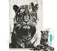 Puzzles for Teenagers 1000 Piece Black And White Tiger Fine Cut Art Smart Mind Activity Cozy Time Play Christmas Calm Gift (38x52cm)