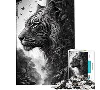 Puzzles for Teenagers 1000 Piece Black And White Tiger Fun Activities at Home Home Art Decor Educational Games Suitable for People Aged 14 And Above (50x75cm)