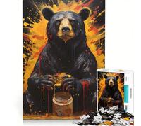 Puzzles for Teenagers 1000 Piece Black Bear with Honey Jar, Brain Teaser Game, Challenging To Complete, Deal As Gifts for The Whole Family 50x75cm