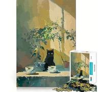 Puzzles for Teenagers 1000 Piece Black Cat by The Window Fine Cut Art Smart Mind Activity Cozy Time Play Christmas Calm Gift (50x75cm)