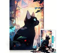 Puzzles for Teenagers 1000 Piece Black Cat in A Dreamy Forest Neat Cut Decor Creative Fun Toy Peace Game Play Christmas Art Piece (38x26cm)