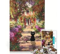 Puzzles for Teenagers 1000 Piece Black Cat in Monet's Garden, Relaxing Games, Difficult And Challenge, Every Piece Is Unique 38x52cm