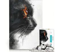Puzzles for Teenagers 1000 Piece Black Cat With Orange Eyes, Brain Teaser Game, Challenging To Complete, Deal As Gifts for The Whole Family 38x52cm