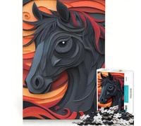 Puzzles for Teenagers 1000 Piece Black Horse Paper Art, Brain Teaser Game, Challenging To Complete, Deal As Gifts for The Whole Family 50x75cm