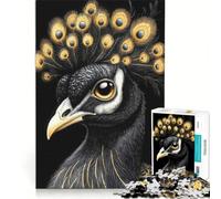 Puzzles for Teenagers 1000 Piece Black Peacock with Golden Feathers, Brain Teaser Game, Challenging To Complete, Deal As Gifts for The Whole Family 38x52cm
