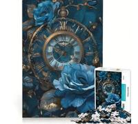 Puzzles for Teenagers 1000 Piece Blue Clock Rose, Brain Teaser Game, Challenging To Complete, Deal As Gifts for The Whole Family 38x26cm