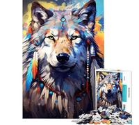 Puzzles for Teenagers 1000 Piece Boho Spiritual Wolf Help The Brain Exercise Difficult Hard Family Game Suitable for People Aged 14 And Above (38x26cm)
