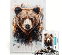Puzzles for Teenagers 1000 Piece Brown Bear Watercolor Portrait Clean Edge Game Problem Solve Fun Slow Play Fun Birthday Art Play (38x52cm)