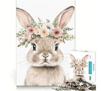 Puzzles for Teenagers 1000 Piece Bunny with Floral Crown Neat Cut Decor Creative Fun Toy Peace Game Play Christmas Art Piece (50x75cm)
