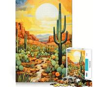 Puzzles for Teenagers 1000 Piece Cactus Desert Sunset Neat Cut Decor Creative Fun Toy Peace Game Play Christmas Art Piece (38x52cm)