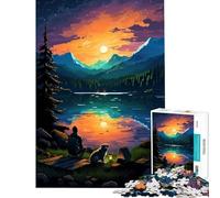 Puzzles for Teenagers 1000 Piece Camp Dog Sunset Pixel Art Learning Educational Toys Family Game for The Whole for Women Men (Size 38x52cm)