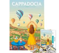 Puzzles for Teenagers 1000 Piece Cappadocia Love Valley Turkey Travel Illustration Learning Educational Toys Family Game for The Whole for Women Men (Size 75x50cm)