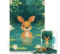 Puzzles for Teenagers 1000 Piece Cartoon Kangaroo in Water Lily Pond Neat Cut Decor Creative Fun Toy Peace Game Play Christmas Art Piece (38x52cm)