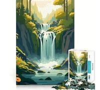 Puzzles for Teenagers 1000 Piece Cartoon Lush Forest Waterfall River Landscape Art Neat Cut Decor Creative Fun Toy Peace Game Play Christmas Art Piece (38x52cm)