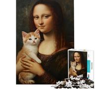 Puzzles for Teenagers 1000 Piece Cat And Mona Lisa Help The Brain Exercise Difficult Hard Family Game Suitable for People Aged 14 And Above (38x52cm)