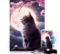 Puzzles for Teenagers 1000 Piece Cat Cherry Blossom Japan Neat Cut Decor Creative Fun Toy Peace Game Play Christmas Art Piece (50x75cm)