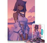Puzzles for Teenagers 1000 Piece Cat-Eared Anime Girl at Sunset Clean Edge Game Problem Solve Fun Slow Play Fun Birthday Art Play (38x26cm)