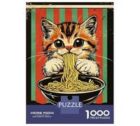 Puzzles for Teenagers 1000 Piece Cat Eating Ramen Puzzles for Adults Brain Teaser Game Improve Memory Fun Activities at Home 70x50cm/1000pcs