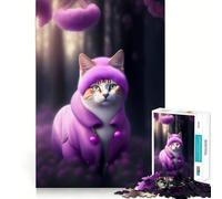 Puzzles for Teenagers 1000 Piece Cat in A Magical Forest Neat Cut Decor Creative Fun Toy Peace Game Play Christmas Art Piece (38x26cm)