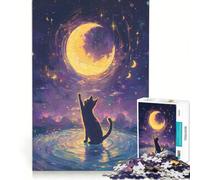 Puzzles for Teenagers 1000 Piece Cat Reaching for The Moon, Hands-on Game, Staycation Kill Time, with Matching Poster And Trivia Sheet 38x52cm