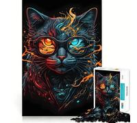 Puzzles for Teenagers 1000 Piece Cat Retro Wearing Glasses Clean Edge Game Problem Solve Fun Slow Play Fun Birthday Art Play (38x26cm)