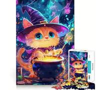 Puzzles for Teenagers 1000 Piece Cat Witch Brewing Clean Edge Game Problem Solve Fun Slow Play Fun Birthday Art Play (50x75cm)