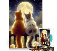 Puzzles for Teenagers 1000 Piece Cats Under The Moon Clean Edge Game Problem Solve Fun Slow Play Fun Birthday Art Play (50x75cm)