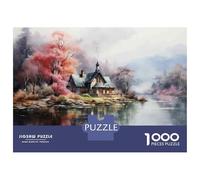 Puzzles for Teenagers 1000 Piece Charming Lakefront Cottage Jigsaw Puzzle Brain Teaser Game Presents for Women Christmas Birthday Gifts 38x26cm/1000pcs