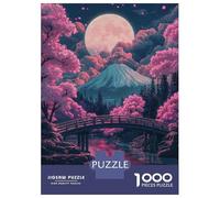 Puzzles for Teenagers 1000 Piece Cherry Blossom Moonlit Bridge Scene Jigsaw for Adults Brain Teaser Game Analysis And Logic Challenging Game Gifts 52x38cm/1000pcs