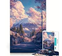 Puzzles for Teenagers 1000 Piece Cherry Blossom Path to Fuji Clean Edge Game Problem Solve Fun Slow Play Fun Birthday Art Play (38x52cm)