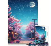 Puzzles for Teenagers 1000 Piece Cherry Blossom Street Night Clean Edge Game Problem Solve Fun Slow Play Fun Birthday Art Play (38x26cm)