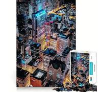 Puzzles for Teenagers 1000 Piece Chicago Cityscape at Night Clean Edge Game Problem Solve Fun Slow Play Fun Birthday Art Play (38x26cm)