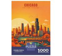 Puzzles for Teenagers 1000 Piece Chicago Skyline at Sunset Puzzles for Adults Anti-Stress Toys Difficult Challenge Challenging Game Gifts 70x50cm/1000pcs