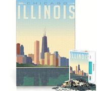 Puzzles for Teenagers 1000 Piece Chicago Skyline Poster Clean Edge Game Problem Solve Fun Slow Play Fun Birthday Art Play (38x52cm)