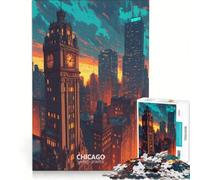 Puzzles for Teenagers 1000 Piece Chicago Skyline Sunset, Brain Teaser Game, Challenging To Complete, Deal As Gifts for The Whole Family 38x52cm