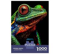 Puzzles for Teenagers 1000 Piece Colorful Frog Portrait on Black Background Jigsaws for Adults DIY Toys Staycation Kill Time Fun at Home Activities, 70x50cm/1000pcs