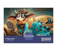 Puzzles for Teenagers 1000 Piece Cow in Blue Dress Relaxing on Couch Puzzles for Adults Brain Teaser Game Improve Memory Fun Activities at Home 38x26cm/1000pcs