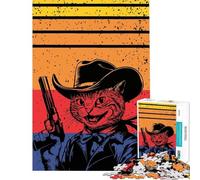 Puzzles for Teenagers 1000 Piece Cowboy Cat with Gun Help The Brain Exercise Difficult Hard Family Game Suitable for People Aged 14 And Above (38x26cm)
