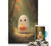 Puzzles for Teenagers 1000 Piece Cute Ghost with Pumpkin in Forest, Educational Game, Difficult Hard, Artists' Collection, Fine Arts 38x52cm