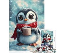 Puzzles for Teenagers 1000 Piece Cute Penguin with Coffee- Educational Game Analysis And Logic Home Decoration Toys Unique Gifts for Birthday And Christmas (50X75cm)