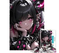 Puzzles for Teenagers 1000 Piece Demon Anime Girl with Pink Highlights Relax Games Learning Educational Toys Secret Santa Gifts Precision Cutting (Size 38x26cm)